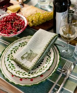 Mind The Gap Twill Green Striped Monogrammed Napkins, Set Of Two