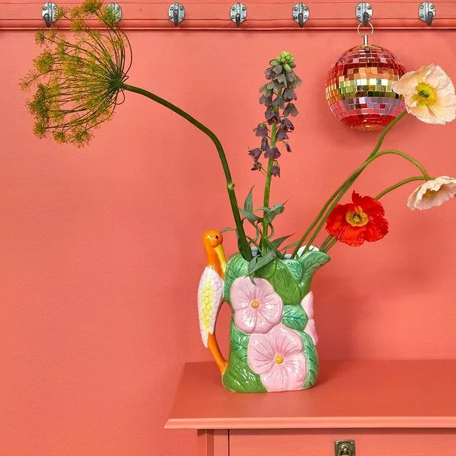 Rice By Rice Heron And Flower Ceramic Jug Vase 4 Rice By Rice Heron And Flower Ceramic Jug Vase