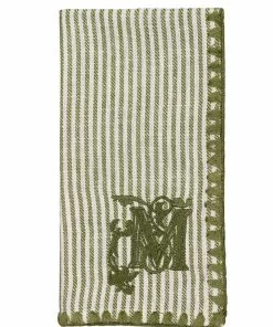 Mind The Gap Twill Green Striped Monogrammed Napkins, Set Of Two