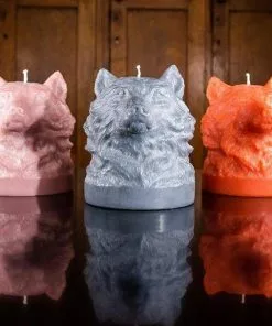 British Colour Standard Wolf Head Candle - Orange Flame New