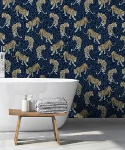 The Graduate Collection Rose & Thorn All Over Leopard Wallpaper Blue