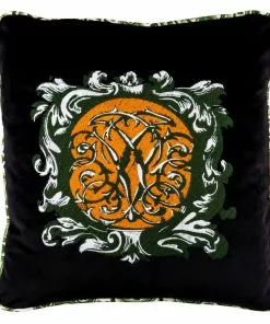 Mind The Gap Ornamental Heraldry Velvet / The Manor Linen Embroidered Cushion Les Jardins Royaux