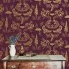 The Graduate Collection Rose & Thorn Dipped In Moonlight Wallpaper - Metallic Gold & Burgundy