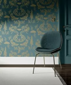 The Graduate Collection Dipped In Moonlight Wallpaper - Metallic Gold & Teal Rose & Thorn