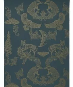 The Graduate Collection Dipped In Moonlight Wallpaper - Metallic Gold & Teal Rose & Thorn