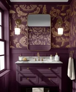 The Graduate Collection Rose & Thorn Dipped In Moonlight Wallpaper - Metallic Gold & Burgundy