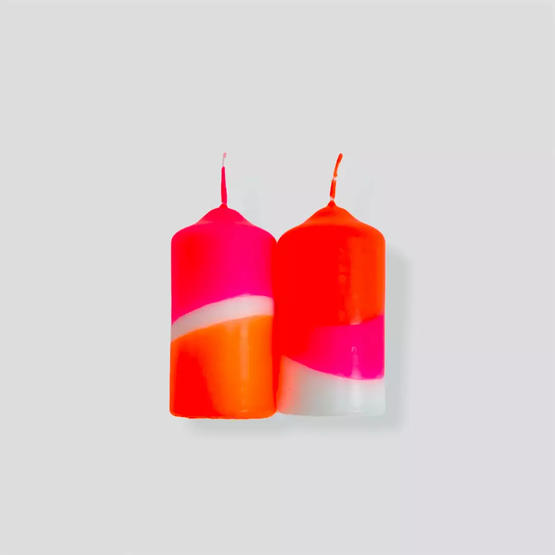 Pink Stories Neon Pillar Candles Pair - Fairytale 3 Pink Stories Neon Pillar Candles Pair - Fairytale
