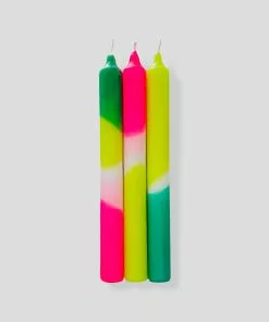 Pink Stories New Neon Taper Candles Green Splash - Set Of 3