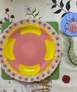 Rice By Rice Ceramic Floral Dinner Plate - Pink & Yellow