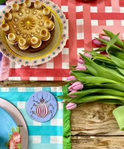 Rice By Rice Gingham Cotton Placemat In Blue & Green New