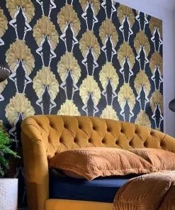 Cheap The Design Yard Shop 34 The Graduate Collection New Showgirls Wallpaper Metallic Gold Mustard & Black