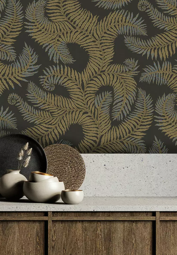 Josephine Munsey Les Jardins Royaux Bombe's Fernery Wallpaper In Teal & Orange 7 Josephine Munsey Les Jardins Royaux Bombe's Fernery Wallpaper In Teal & Orange