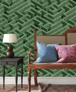 Josephine Munsey Rose & Thorn Labyrinth Wallpaper Green