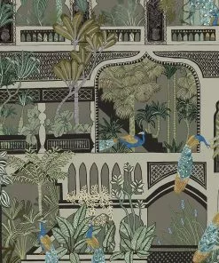 Josephine Munsey Peacock Arches Wallpaper Mushroom Grey