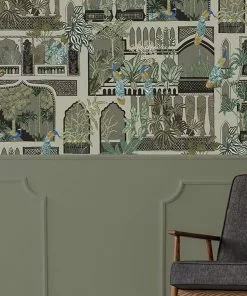 Josephine Munsey Peacock Arches Wallpaper Mushroom Grey