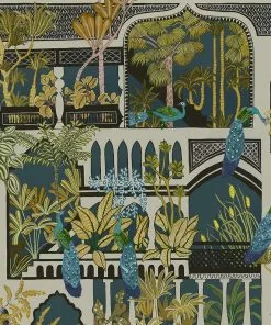 Josephine Munsey Peacock Arches Wallpaper Dark Teal