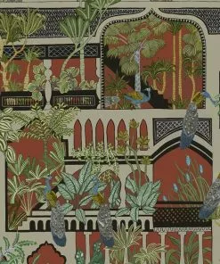 Josephine Munsey Rose & Thorn Peacock Arches Wallpaper Terracotta