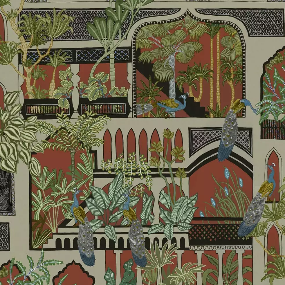 Josephine Munsey Rose & Thorn Peacock Arches Wallpaper Terracotta 3 Josephine Munsey Rose & Thorn Peacock Arches Wallpaper Terracotta