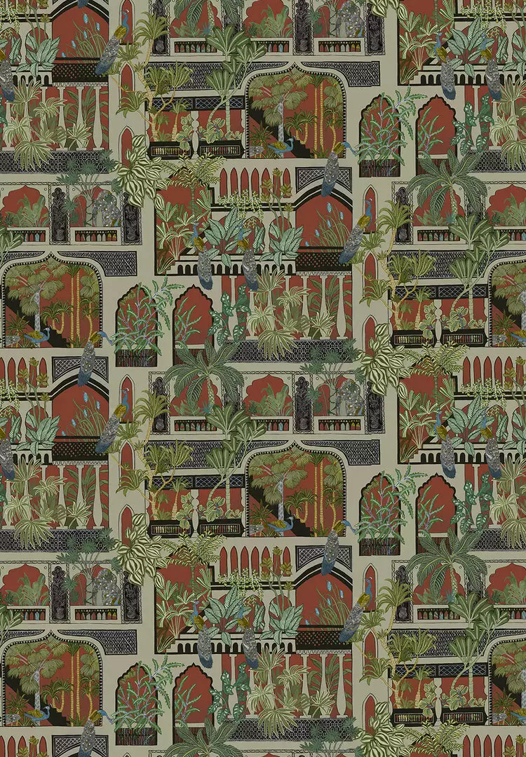 Josephine Munsey Rose & Thorn Peacock Arches Wallpaper Terracotta 5 Josephine Munsey Rose & Thorn Peacock Arches Wallpaper Terracotta