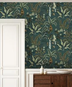Josephine Munsey Wallpaper & Paint Woodland Floor Wallpaper Petrol And Sage
