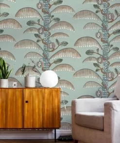 Josephine Munsey Rose & Thorn Palm Stripe Wallpaper In Radmoor Blue