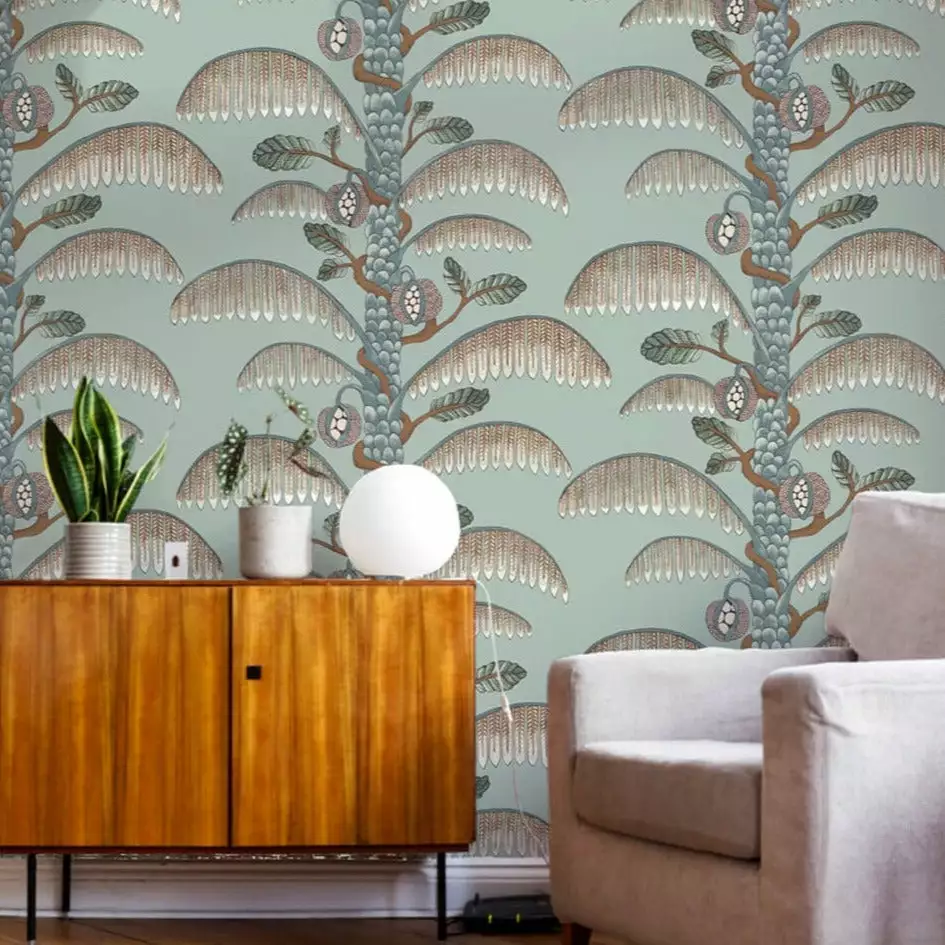 Josephine Munsey Rose & Thorn Palm Stripe Wallpaper In Radmoor Blue 4 Josephine Munsey Rose & Thorn Palm Stripe Wallpaper In Radmoor Blue