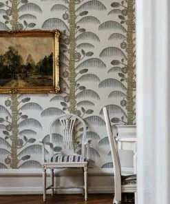 Josephine Munsey Rose & Thorn Palm Stripe Wallpaper In Radmoor Blue 20 Josephine Munsey Rose & Thorn Palm Stripe Wallpaper In Radmoor Blue