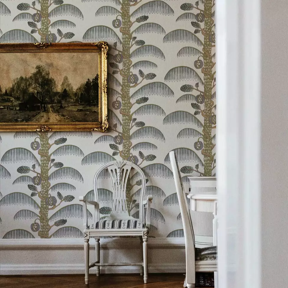 Josephine Munsey Rose & Thorn Palm Stripe Wallpaper In Radmoor Blue 7 Josephine Munsey Rose & Thorn Palm Stripe Wallpaper In Radmoor Blue