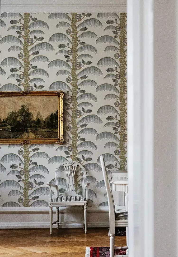 Josephine Munsey Rose & Thorn Palm Stripe Wallpaper In Radmoor Blue 13 Josephine Munsey Rose & Thorn Palm Stripe Wallpaper In Radmoor Blue