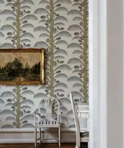 Josephine Munsey Palm Stripe Wallpaper In Edge Sand Rose & Thorn