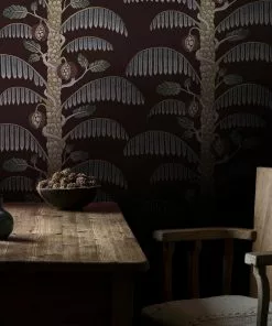 Josephine Munsey Rose & Thorn Palm Stripe Wallpaper In Spicer Brown