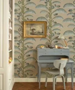 Josephine Munsey Rose & Thorn Palm Stripe Wallpaper In Radmoor Blue 27 Josephine Munsey Rose & Thorn Palm Stripe Wallpaper In Radmoor Blue