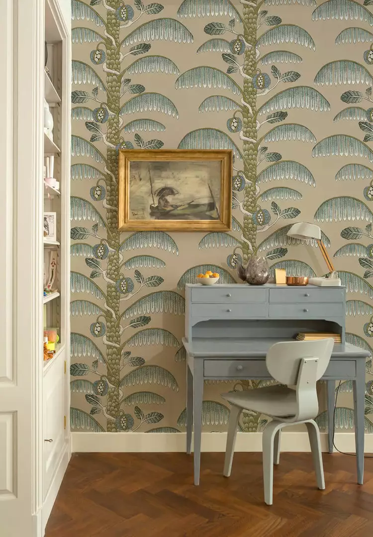 Josephine Munsey Rose & Thorn Palm Stripe Wallpaper In Radmoor Blue 14 Josephine Munsey Rose & Thorn Palm Stripe Wallpaper In Radmoor Blue