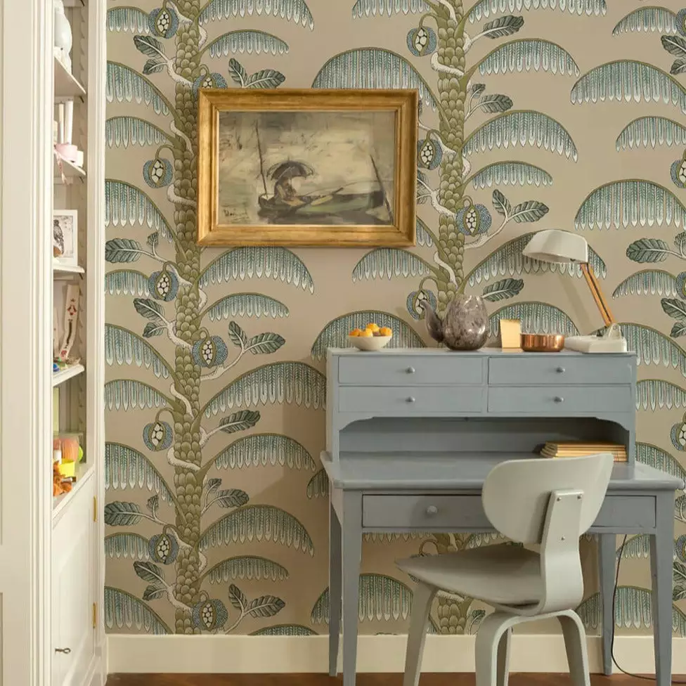 Josephine Munsey Rose & Thorn Palm Stripe Wallpaper In Radmoor Blue 9 Josephine Munsey Rose & Thorn Palm Stripe Wallpaper In Radmoor Blue