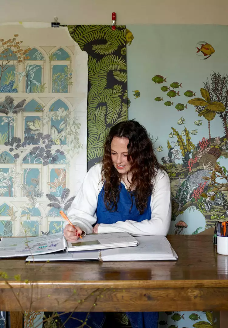 Josephine Munsey Les Jardins Royaux Bombe's Fernery Wallpaper In Teal & Orange 14 Josephine Munsey Les Jardins Royaux Bombe's Fernery Wallpaper In Teal & Orange