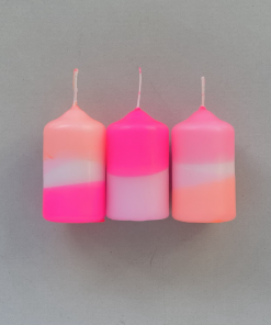 Pink Stories Neon Pillar Candles Trio - Flamingo Cookies Bohemian Dream