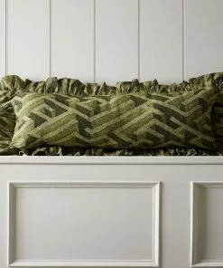 Josephine Munsey Labyrinth Lumbar Frilled Cushion Olive
