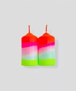 Pink Stories Memphis To Miami Neon Pillar Candles Pair - Lollipop Twins