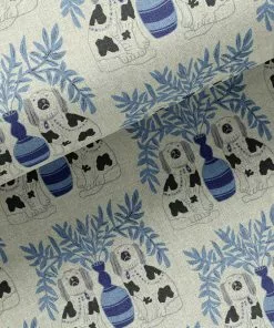 Annika Reed Studio Pair Of Dogs Oyster Linen -Delft Blue New