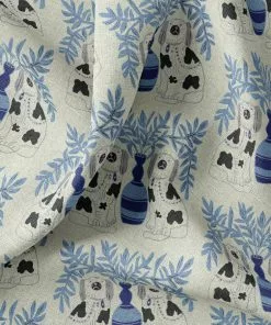 Annika Reed Studio Pair Of Dogs Oyster Linen -Delft Blue New