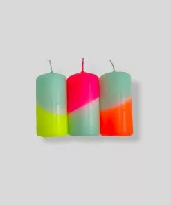Pink Stories Neon Pillar Candles Trio - Rainbow Drops Bohemian Dream