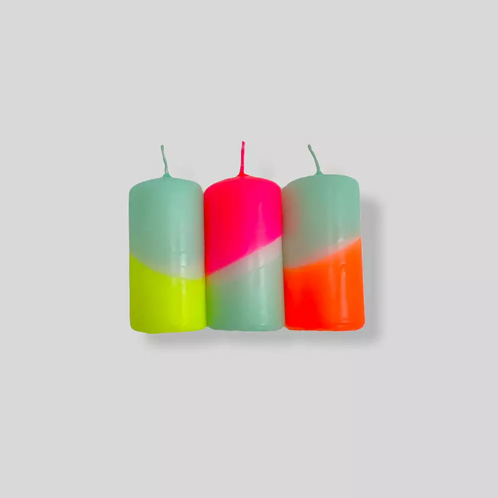 Pink Stories Neon Pillar Candles Trio - Rainbow Drops Bohemian Dream 3 Pink Stories Neon Pillar Candles Trio - Rainbow Drops Bohemian Dream