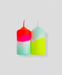 Pink Stories Neon Pillar Candles Rainbow Wings - Set Of 2 Bohemian Dream