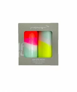 Pink Stories Neon Pillar Candles Rainbow Wings - Set Of 2 Bohemian Dream
