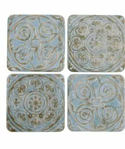 Thedesignyarduk Embossed Blue And Bronze Coasters Set Of Four New