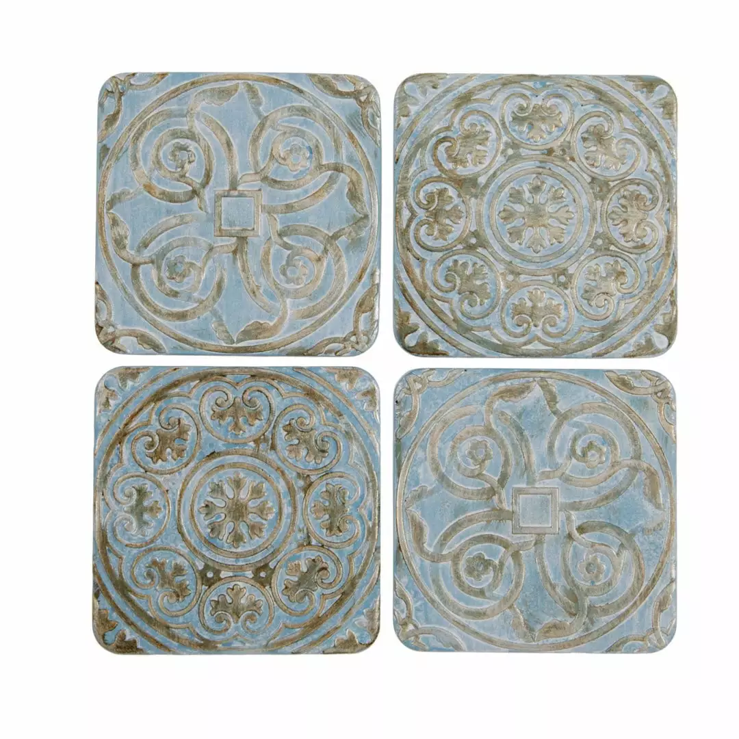 Thedesignyarduk Embossed Blue And Bronze Coasters Set Of Four New 4 Thedesignyarduk Embossed Blue And Bronze Coasters Set Of Four New