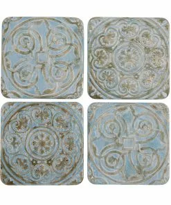 Thedesignyarduk Embossed Blue And Bronze Coasters Set Of Four New
