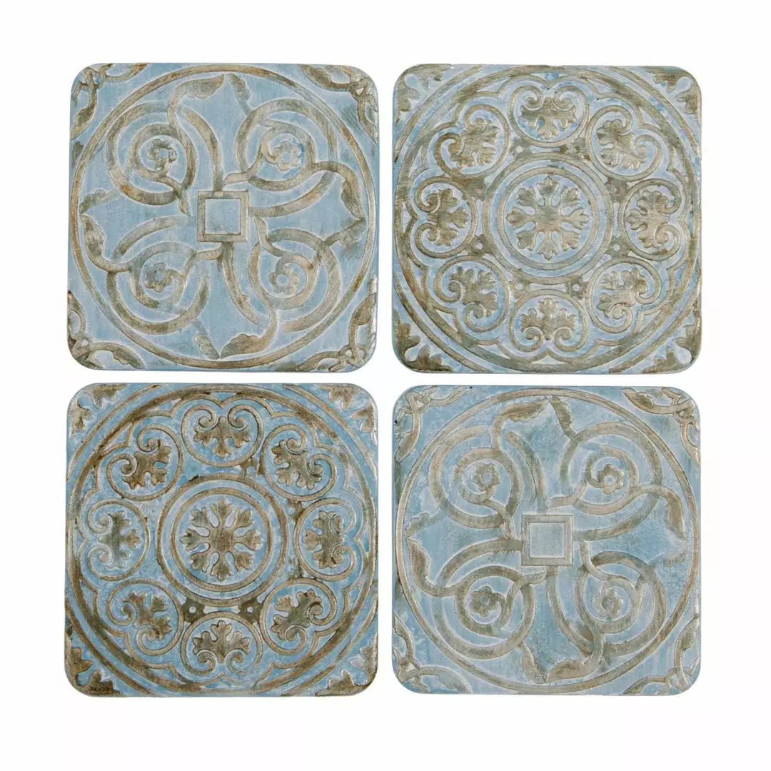 Thedesignyarduk Embossed Blue And Bronze Coasters Set Of Four New 3 Thedesignyarduk Embossed Blue And Bronze Coasters Set Of Four New