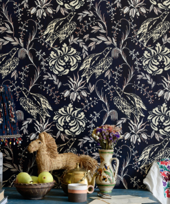 Mind The Gap Folk Embroidery Crimson Wallpaper