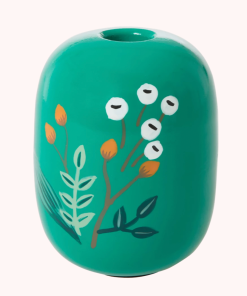 Rice By Rice Green Metal Candle Holder With Flowers New